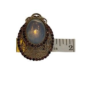 Vintage Glass Moonstone Purple Rhinestone Brooch Pin